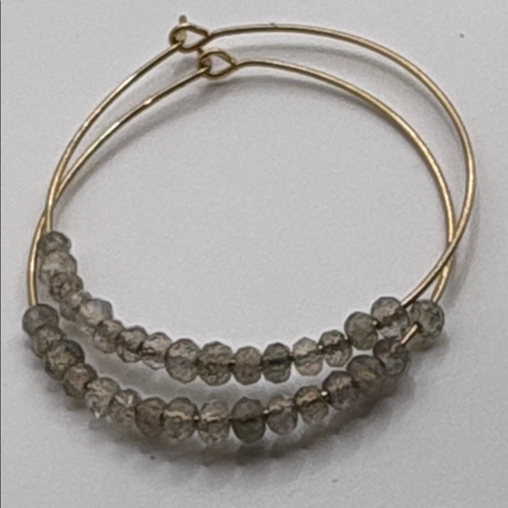 Dainty Gold Wire Hoop Earrings with Labradorite Beaded Accents